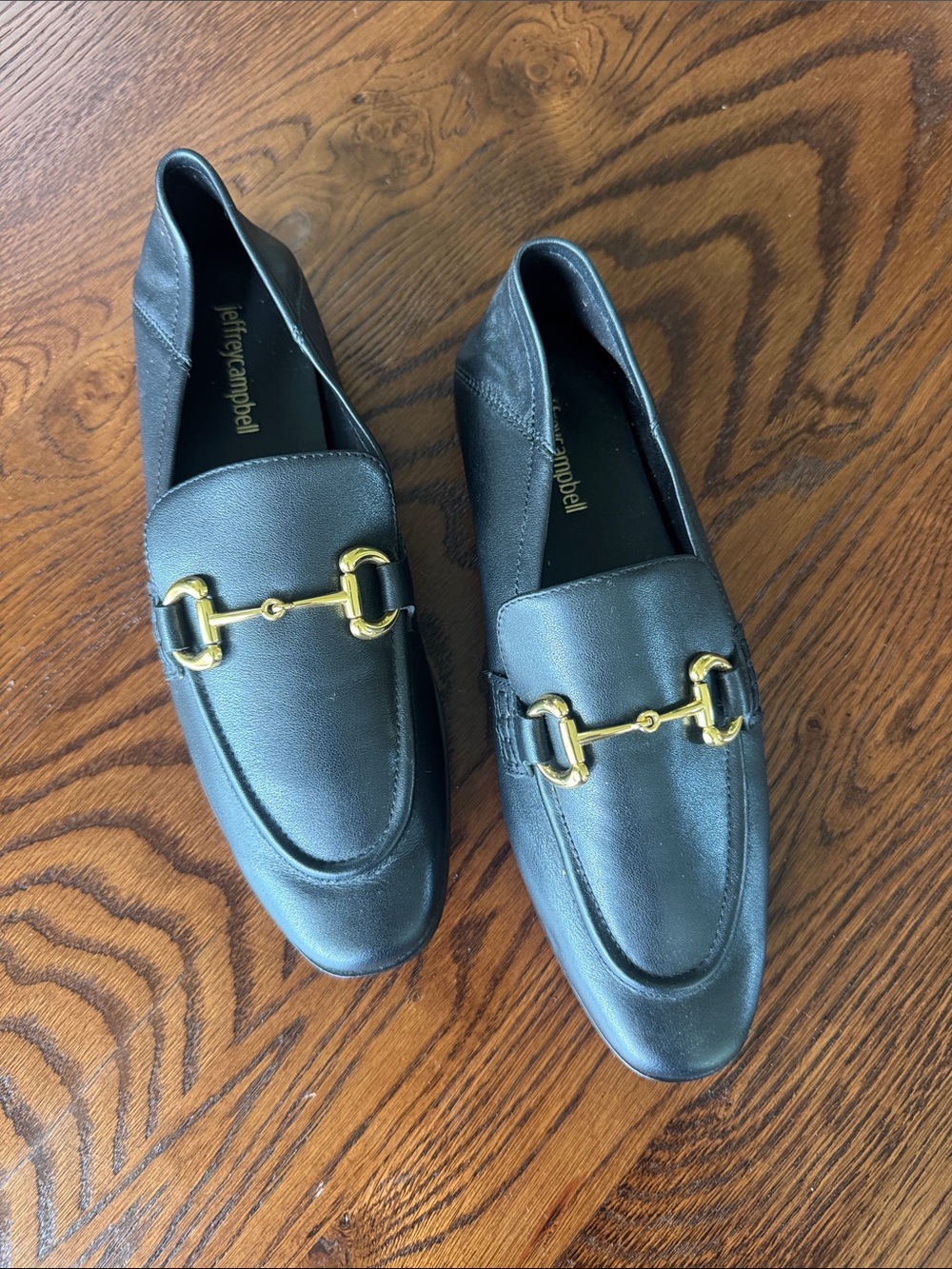 Jeffrey Campbell Black Leather Gold Horsebit Loafers